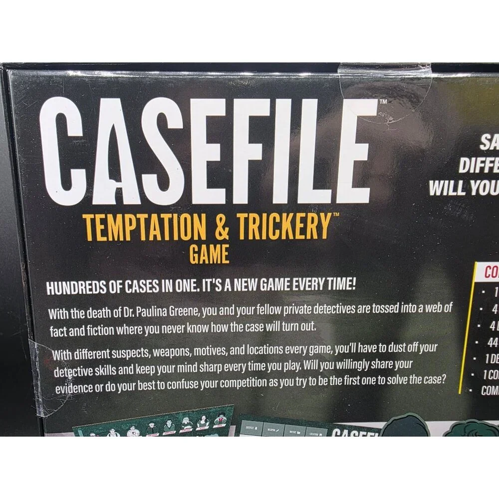 Casefile Temptation & Trickery Game 3-4 Players Ages 12+ True Crime Inspired Boa